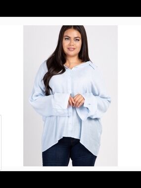 Pinkblush Light Blue Button-Up Relaxed Blouse